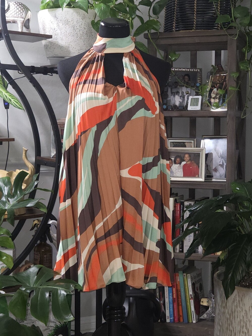 Women’s Halter Swing Dress in Brown Multi-Color